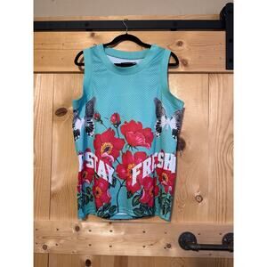 Rebel Minds Stay Fresh Men’s Tank Shirt Size L Teal Floral Mesh